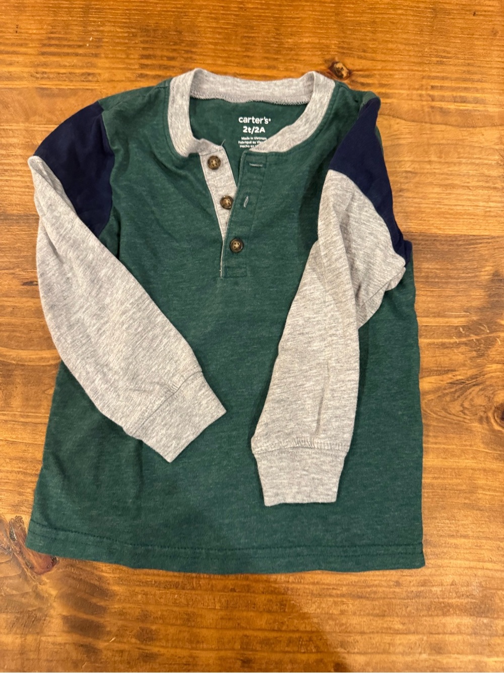 Carter's Green, Gray & Navy Long-Sleeve Henley Tee